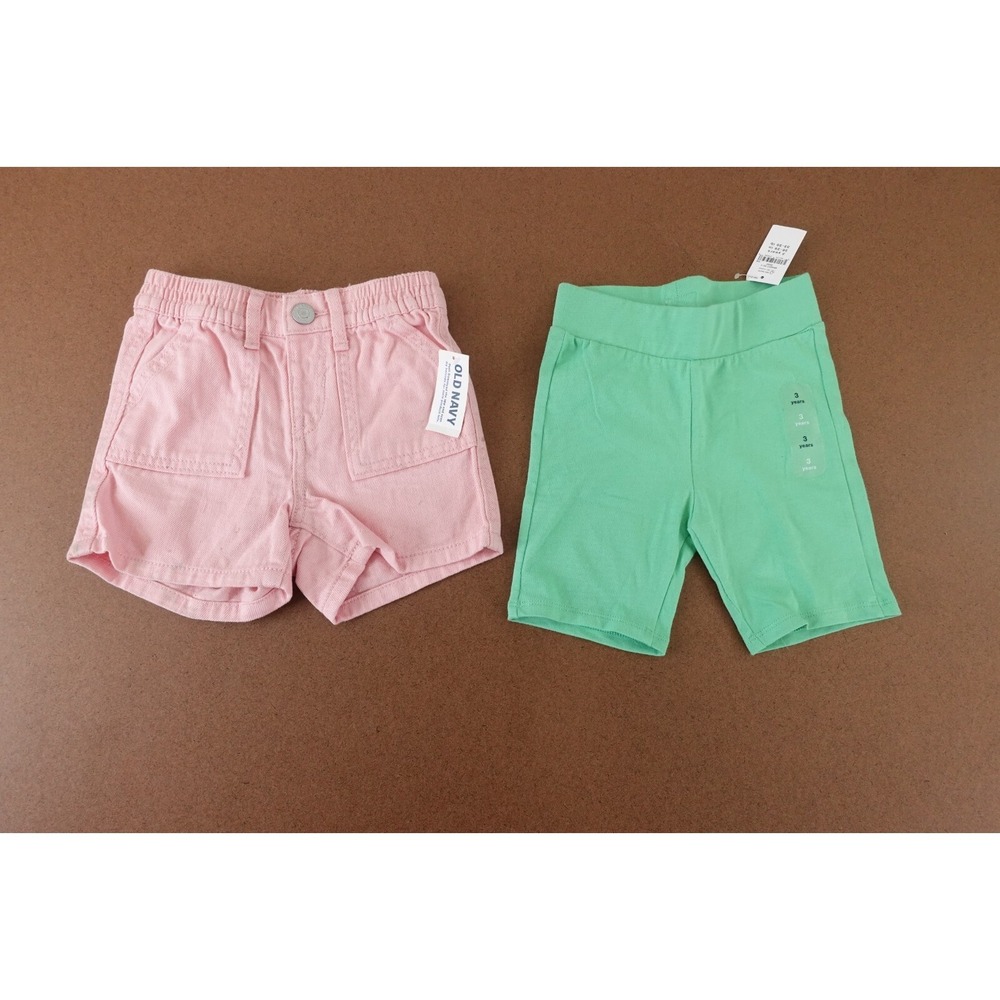 Toddler Girl 3T Old Navy Pink Denim Gap Green Jersey Shorts 2 Pieces New *Flaw